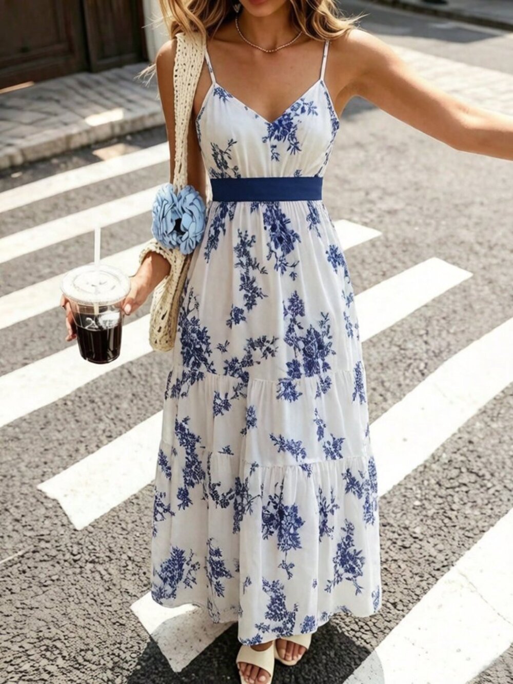 Multicolor Boho Women's Elegant Floral Sleeveless V-Neck Dress with Bowknot Back - Picture 3 of 6